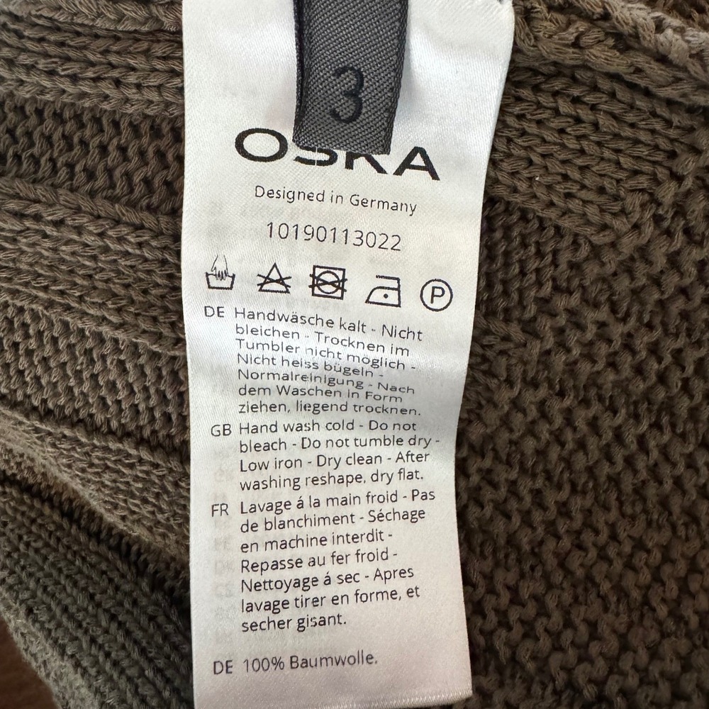 Oska Women Sz 3 10/12 Olive Green Cotton Knit Sleeveless Sweater Boxy Lagenlook - Picture 4 of 8